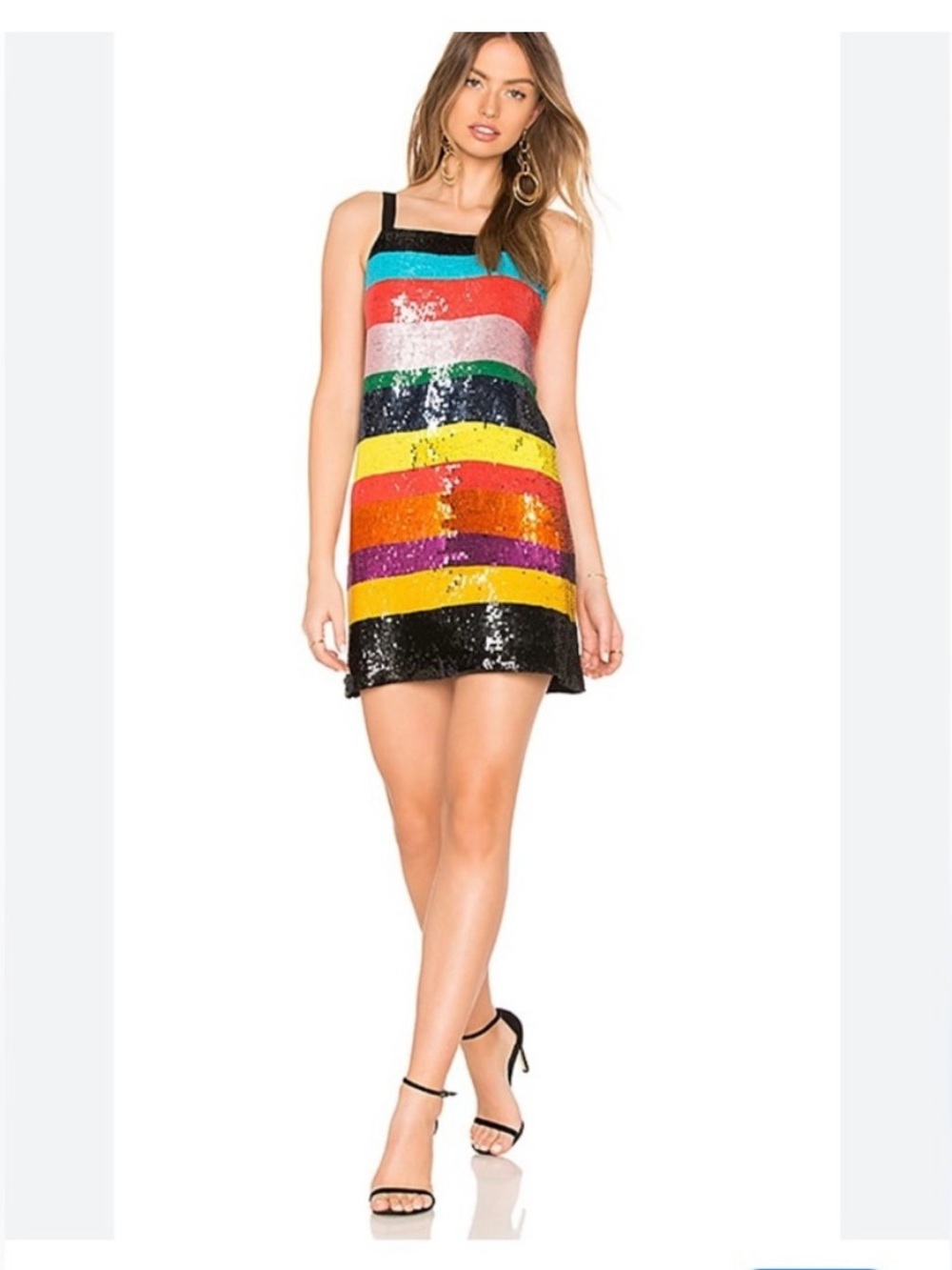 Alice + Olivia Multicolor Sequin Stripe Mini Dress - Black Trim